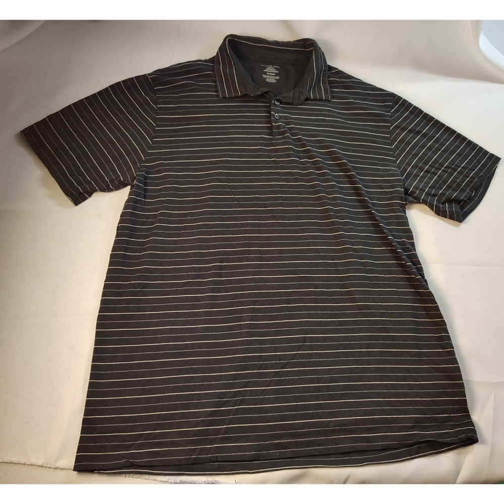 Van Heusen Studio Mens Striped Polo Shirt Black‎ Grey Slim Fit Short Sleeve XL